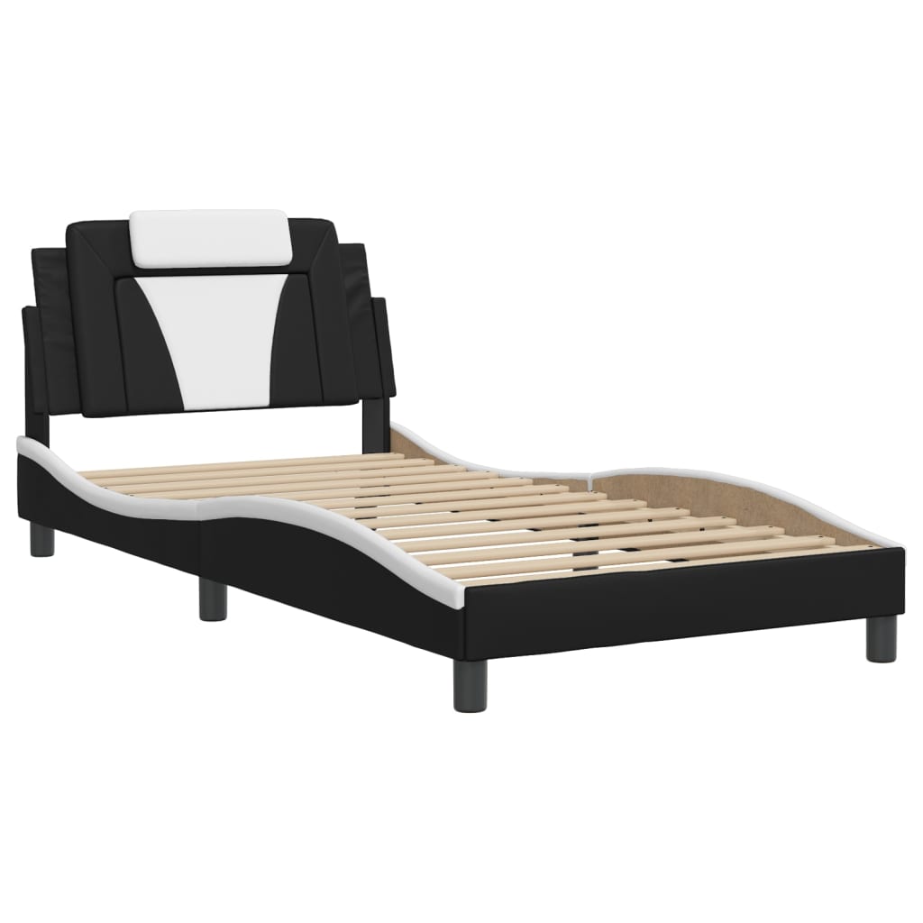 Bed frame with black and white headboard 100x200 cm in imitation leather