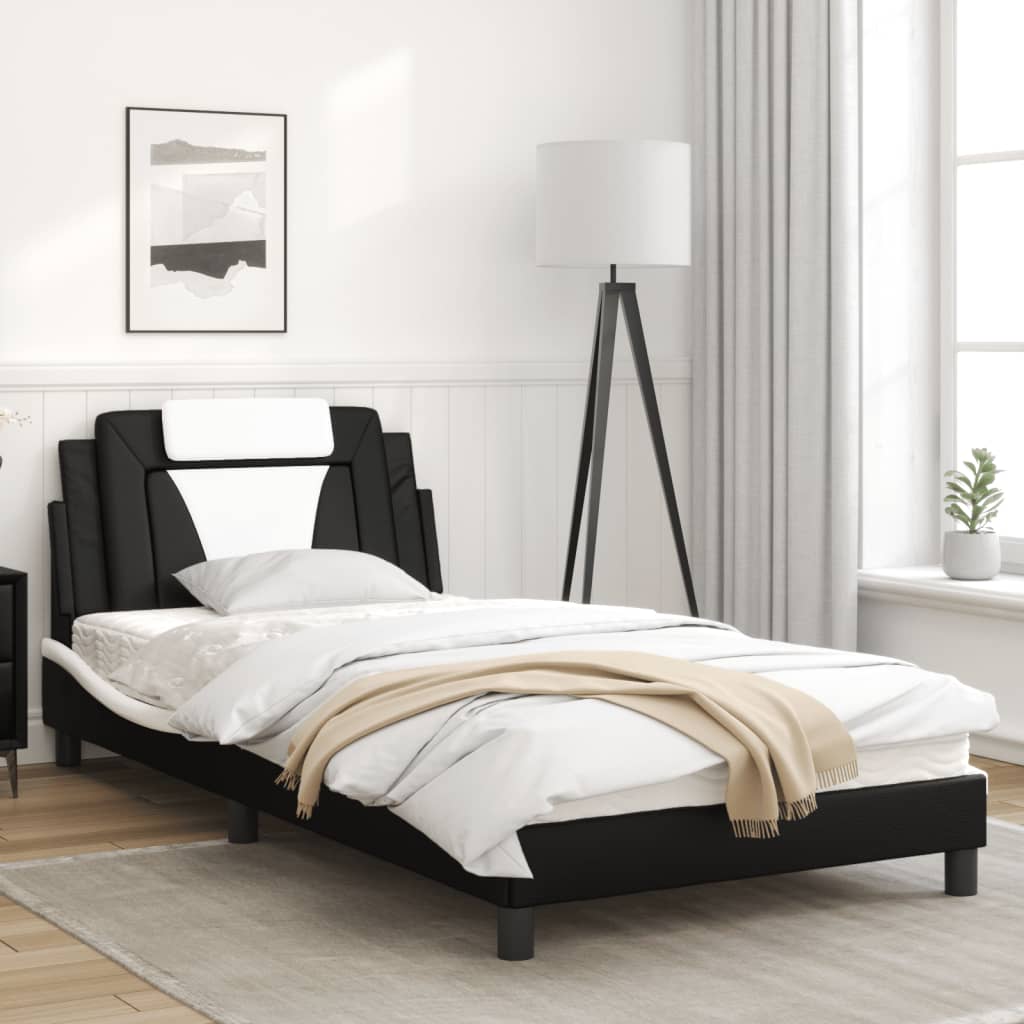 Bed frame with black and white headboard 100x200 cm in imitation leather