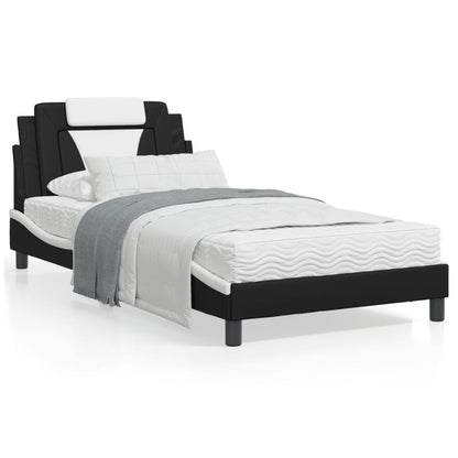 Bed frame with black and white headboard 100x200 cm in imitation leather