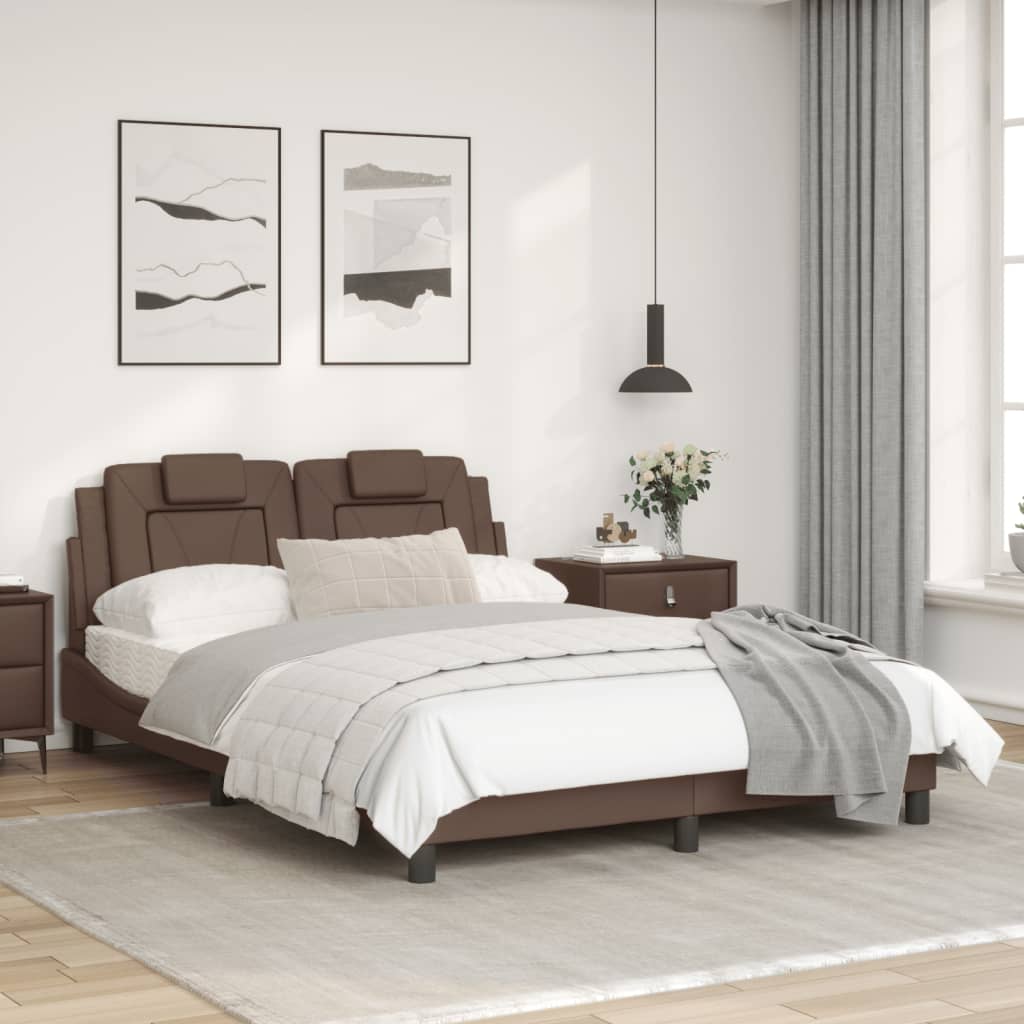 Bed frame with brown headboard 120x200 cm in imitation leather