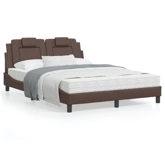 Bed frame with brown headboard 120x200 cm in imitation leather