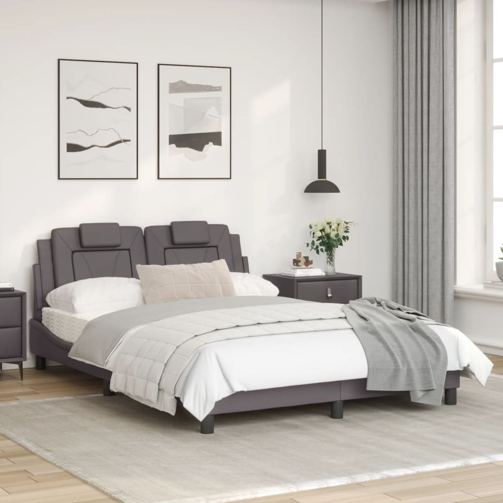 Cream bed frame with headboard 120x200 cm in imitation leather