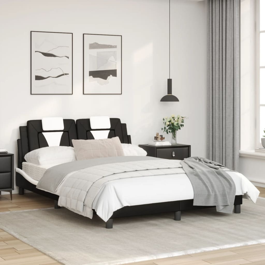 Bed frame with black and white headboard 120x200 cm in imitation leather