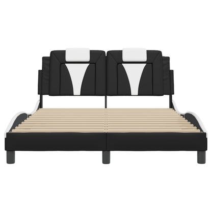 Bed frame with black and white headboard 120x200 cm in imitation leather