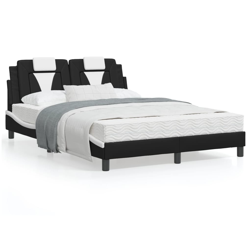 Bed frame with black and white headboard 120x200 cm in imitation leather