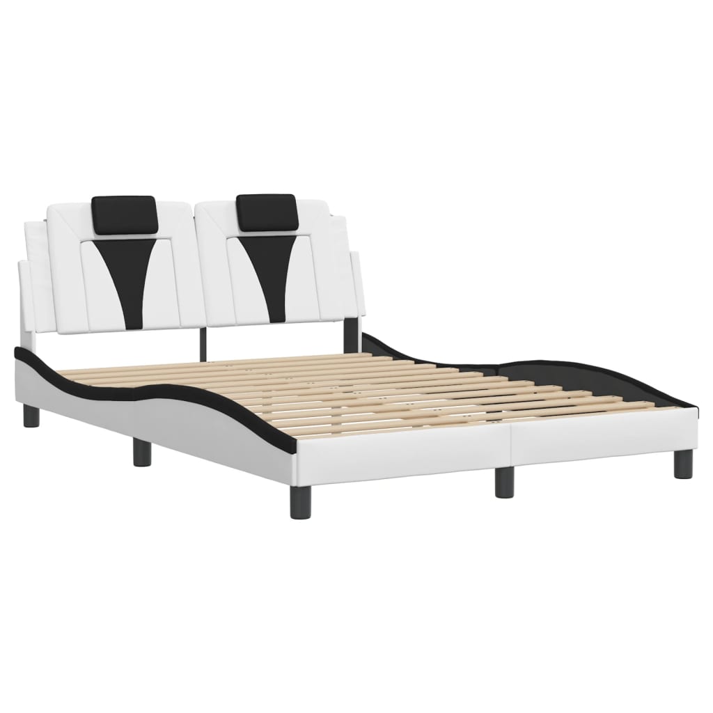 Bed frame with black and white headboard 120x200 cm in imitation leather