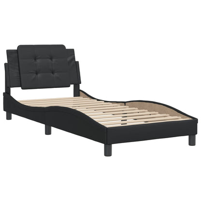 Black bed frame with headboard 80x200 cm in imitation leather