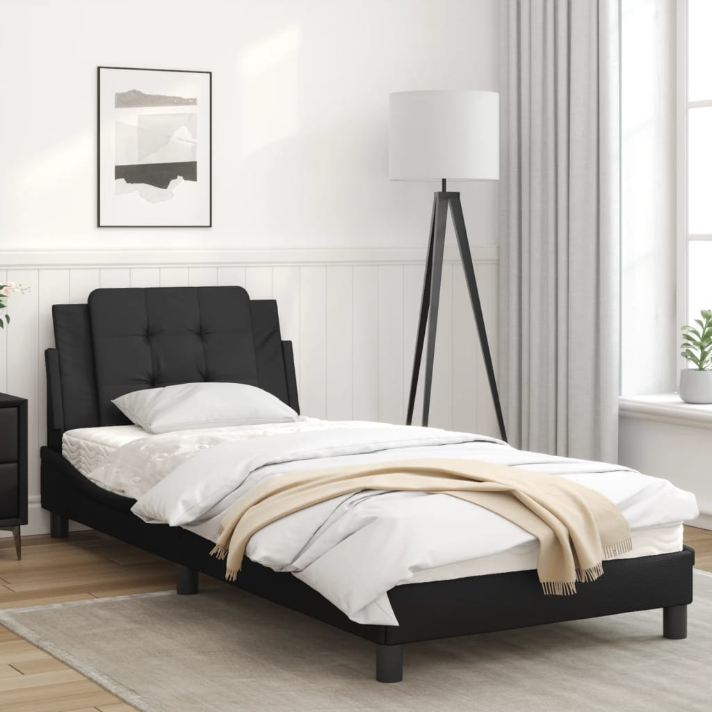 Black bed frame with headboard 80x200 cm in imitation leather