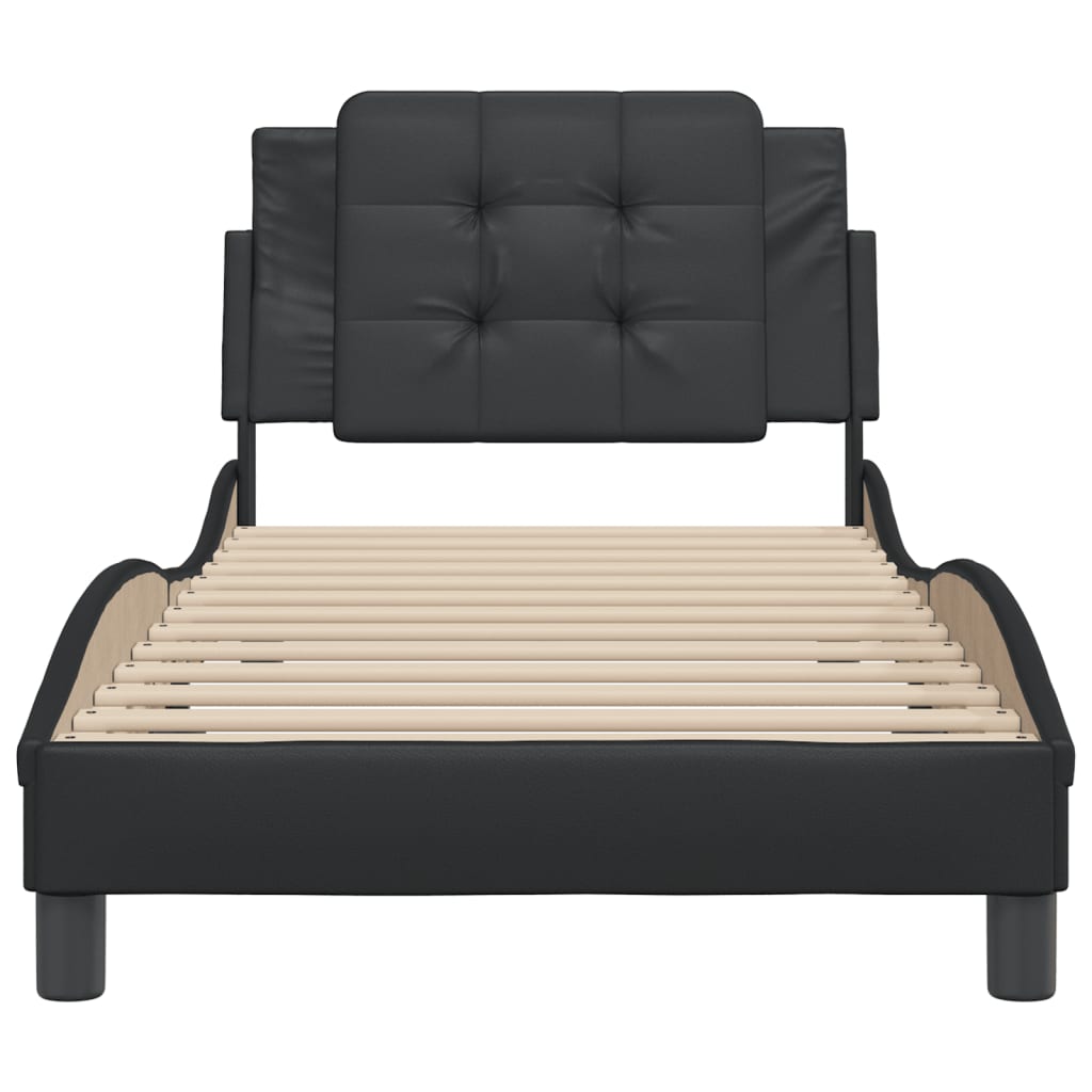 Black bed frame with headboard 80x200 cm in imitation leather