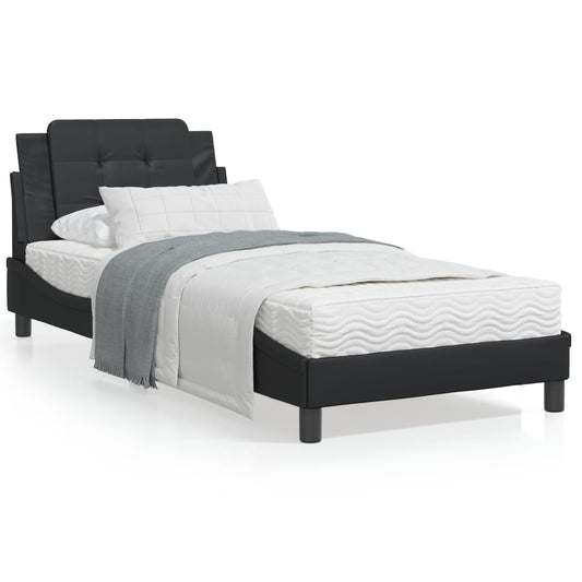 Black bed frame with headboard 80x200 cm in imitation leather