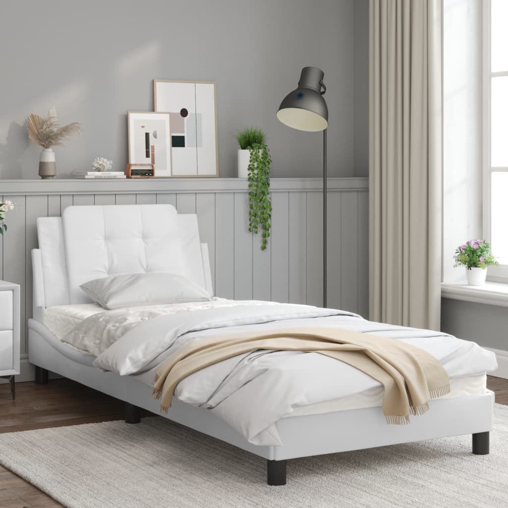 White bed frame with headboard 80x200 cm in imitation leather