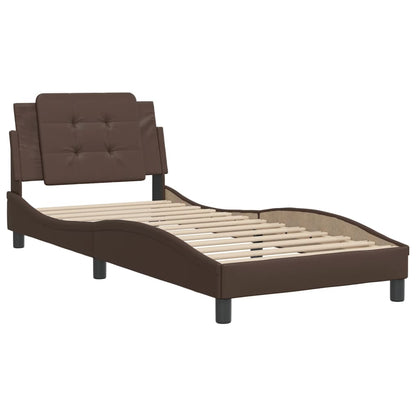 Bed frame with brown headboard 80x200 cm in imitation leather