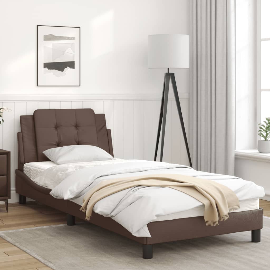 Bed frame with brown headboard 80x200 cm in imitation leather