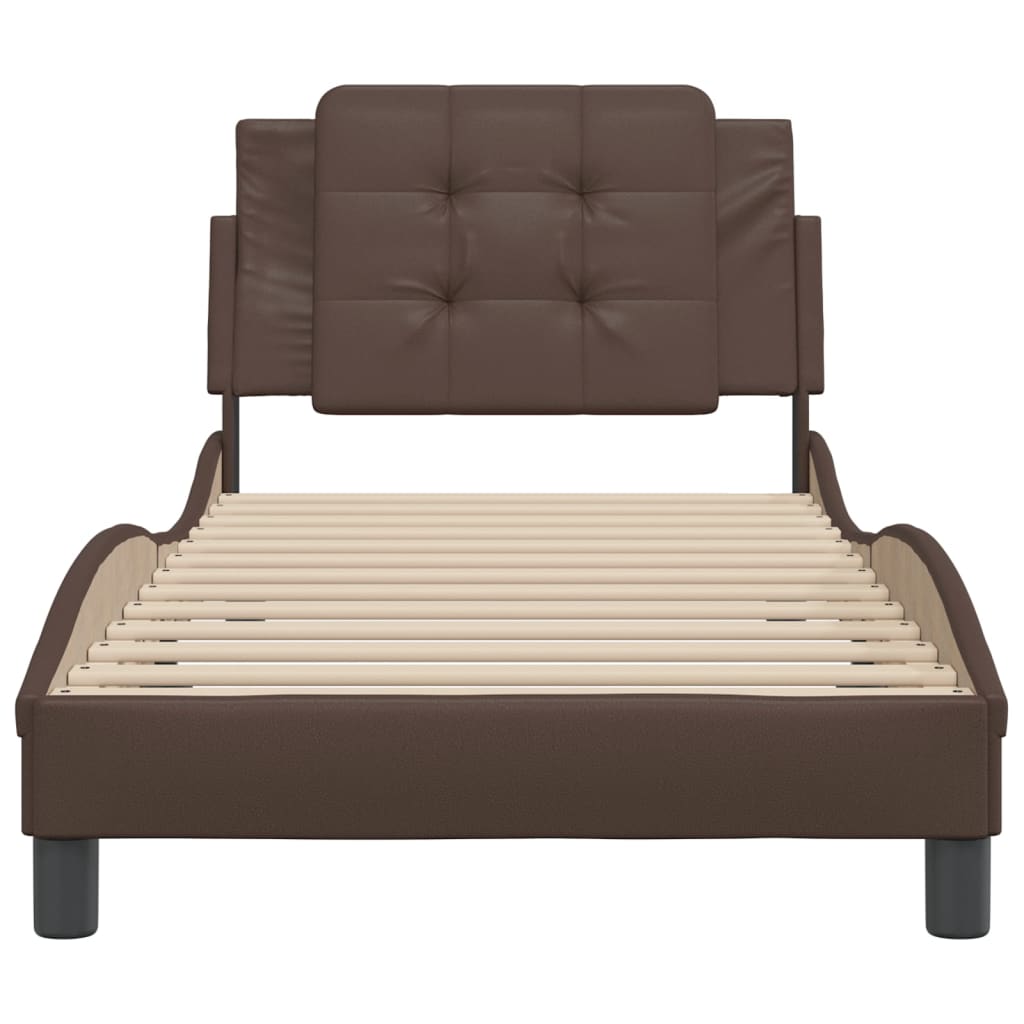 Bed frame with brown headboard 80x200 cm in imitation leather