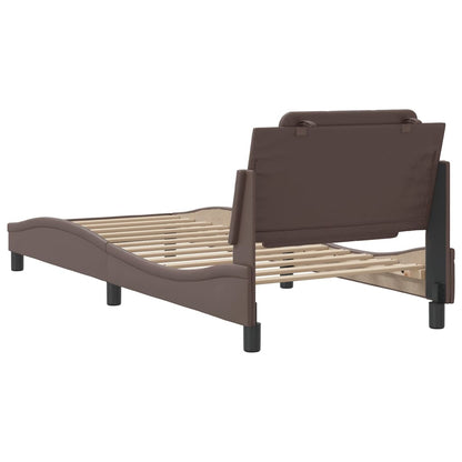 Bed frame with brown headboard 80x200 cm in imitation leather