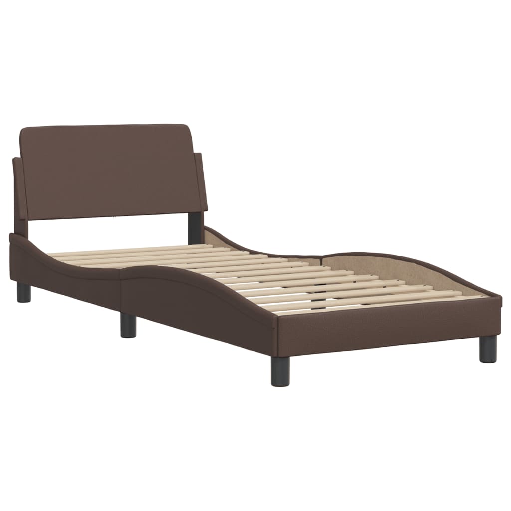 Bed frame with brown headboard 80x200 cm in imitation leather