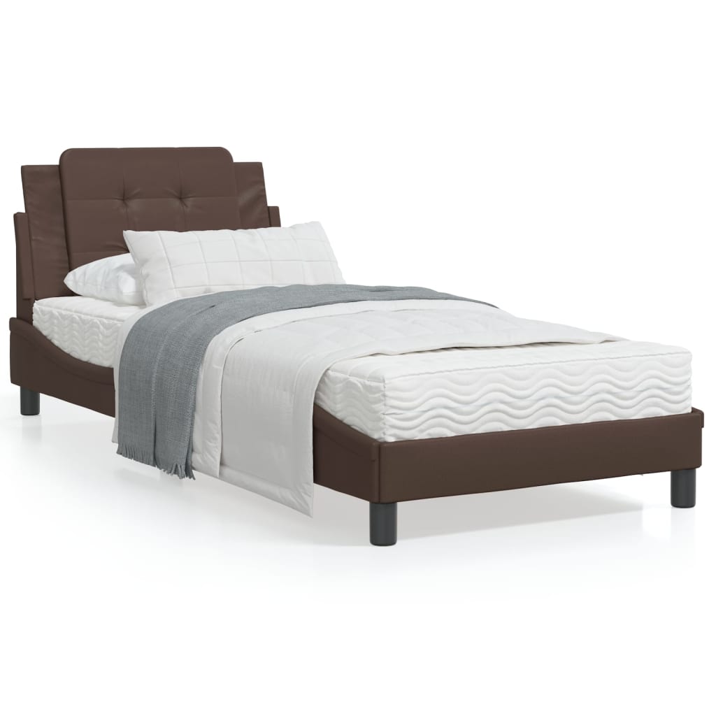 Bed frame with brown headboard 80x200 cm in imitation leather