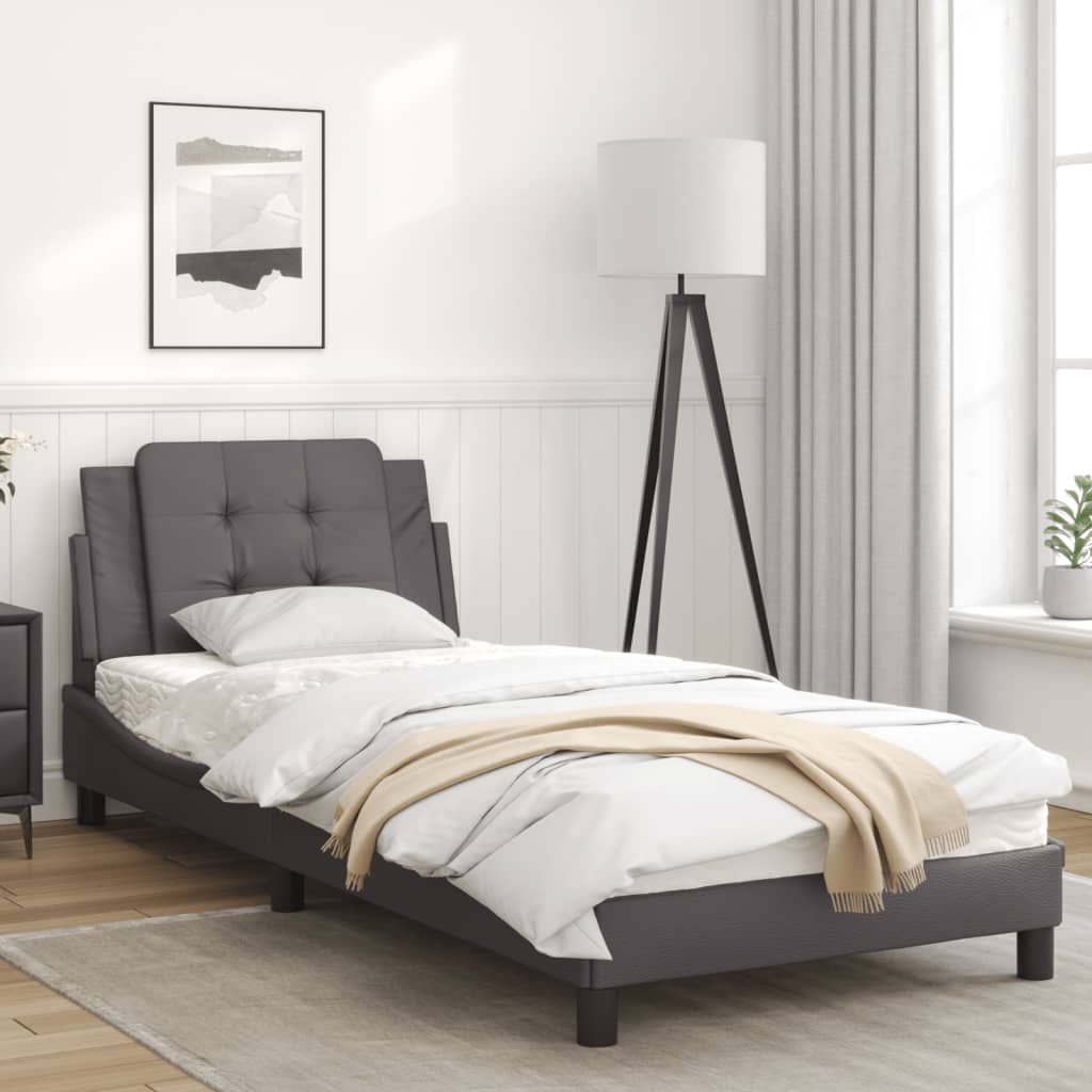 Cream bed frame with headboard 80x200 cm in imitation leather