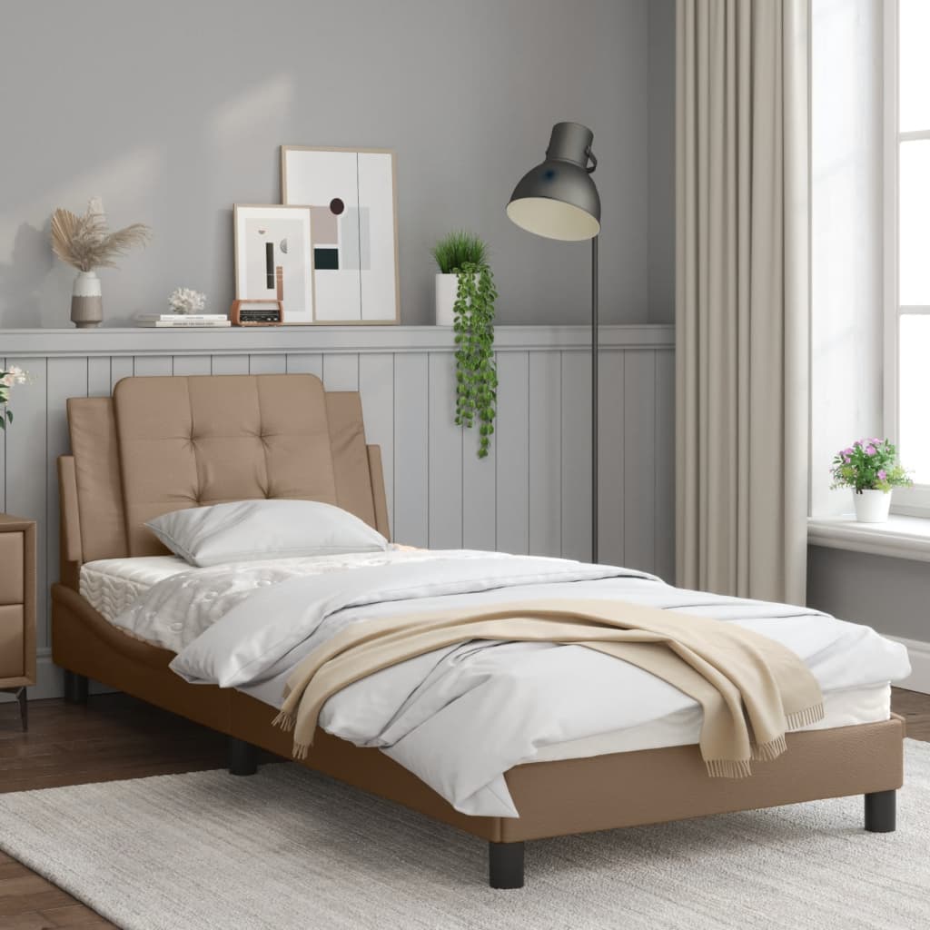 Cappuccino bed frame with headboard 80x200 cm in imitation leather