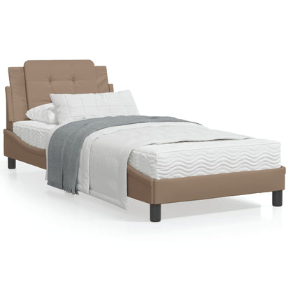 Cappuccino bed frame with headboard 80x200 cm in imitation leather