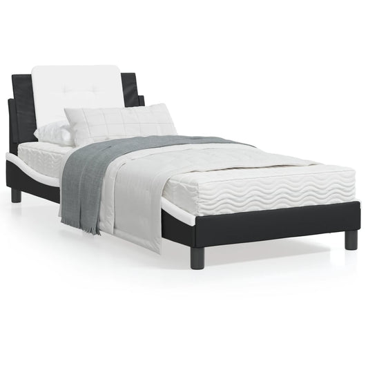 Bed frame with black and white headboard 80x200 cm in imitation leather