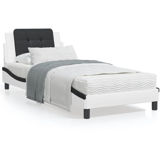 Bed frame with black and white headboard 80x200 cm in imitation leather