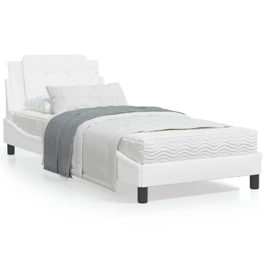 White bed frame with headboard 90x190 cm in imitation leather