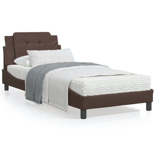 Bed frame with brown headboard 90x190 cm in imitation leather