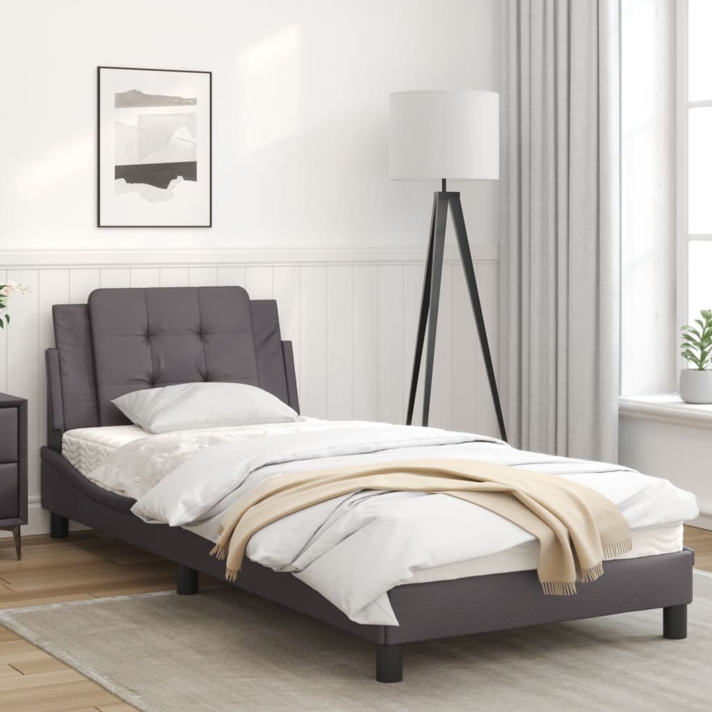 Cream bed frame with headboard 90x190 cm in imitation leather