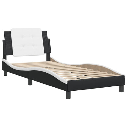 Bed frame with black and white headboard 90x190 cm in imitation leather