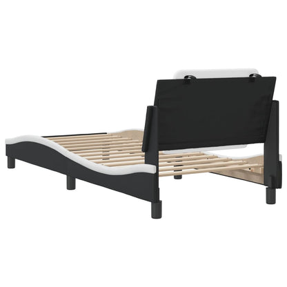 Bed frame with black and white headboard 90x190 cm in imitation leather