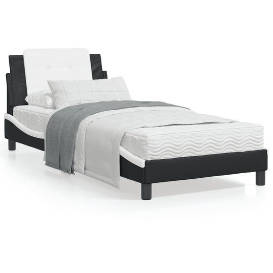 Bed frame with black and white headboard 90x190 cm in imitation leather