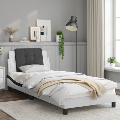 Bed frame with black and white headboard 90x190 cm in imitation leather