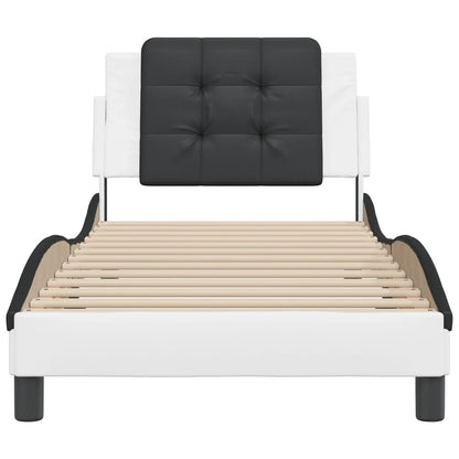 Bed frame with black and white headboard 90x190 cm in imitation leather