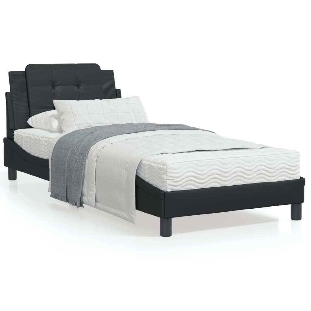 Black bed frame with headboard 90x200 cm in imitation leather