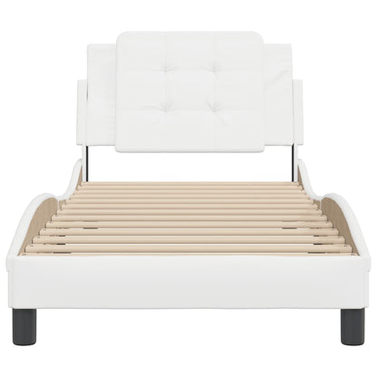 White bed frame with headboard 90x200 cm in imitation leather