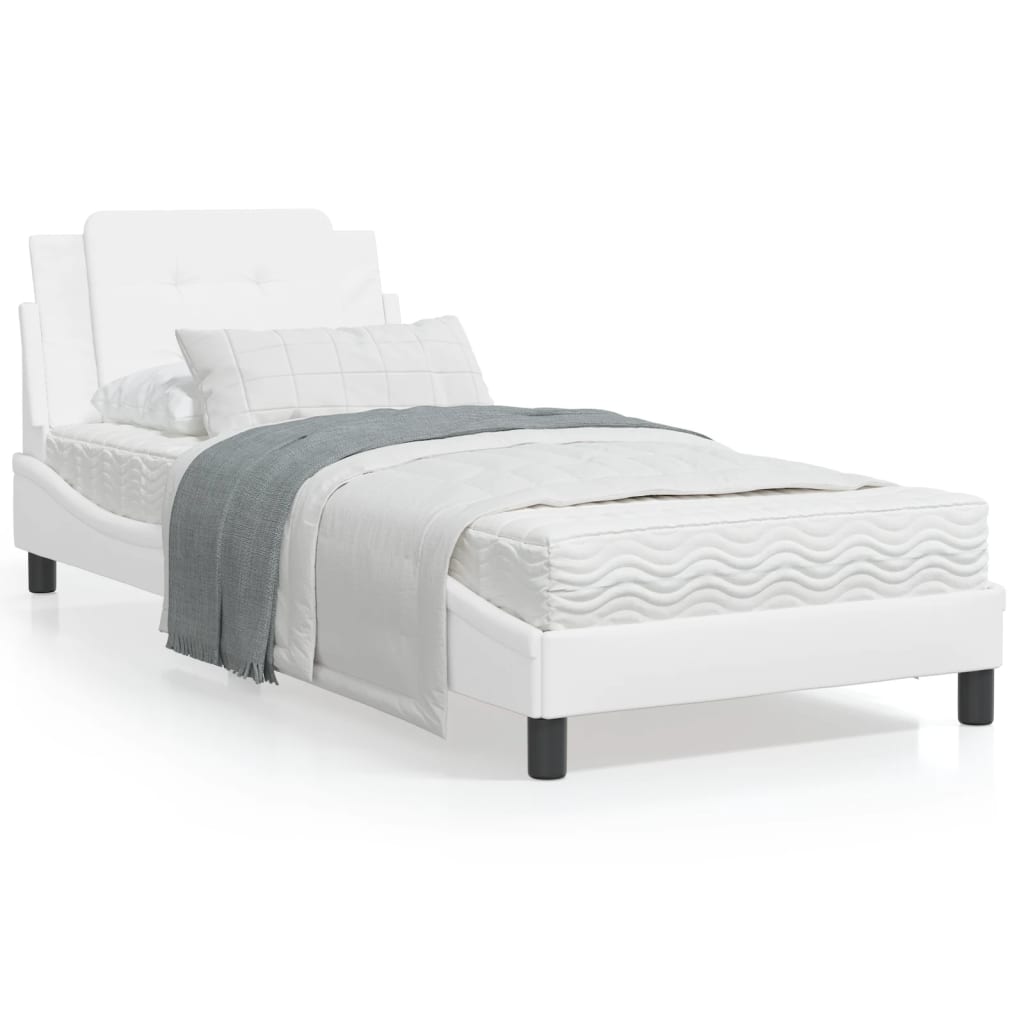 White bed frame with headboard 90x200 cm in imitation leather