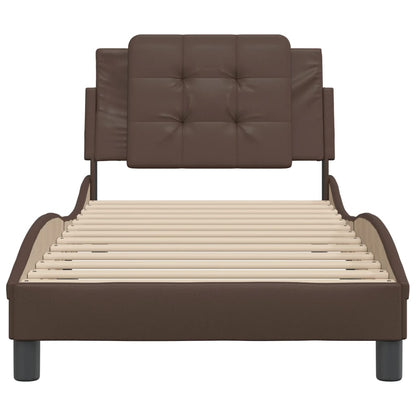 Bed frame with brown headboard 90x200 cm in imitation leather