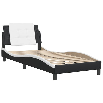 Bed frame with black and white headboard 90x200 cm in imitation leather