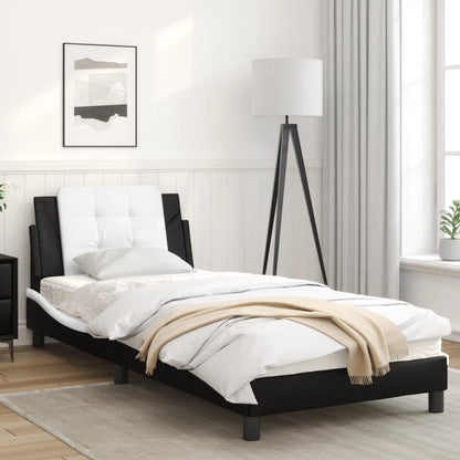 Bed frame with black and white headboard 90x200 cm in imitation leather