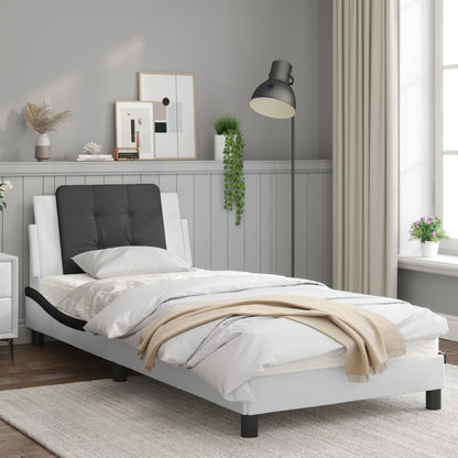 Bed frame with black and white headboard 90x200 cm in imitation leather