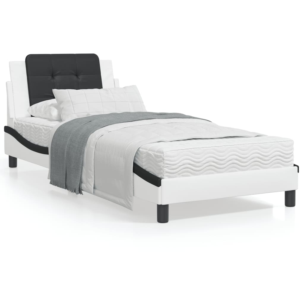 Bed frame with black and white headboard 90x200 cm in imitation leather