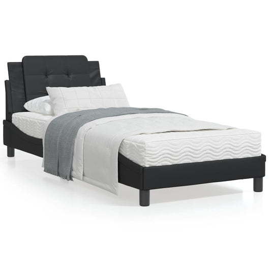 Black bed frame with headboard 100x200 cm in imitation leather