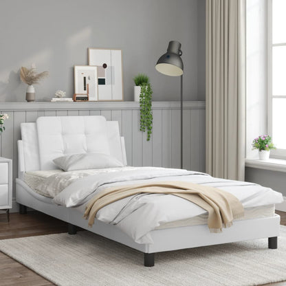 White bed frame with headboard 100x200 cm in imitation leather