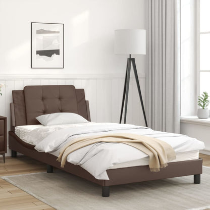 Bed frame with brown headboard 100x200 cm in imitation leather