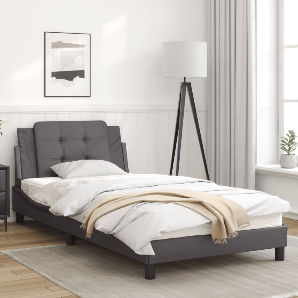 Cream bed frame with headboard 100x200 cm in imitation leather