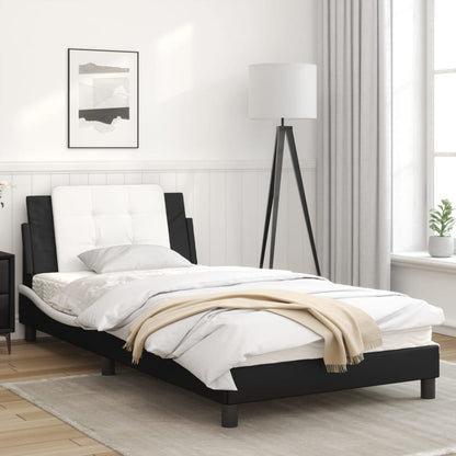 Bed frame with black and white headboard 100x200 cm in imitation leather