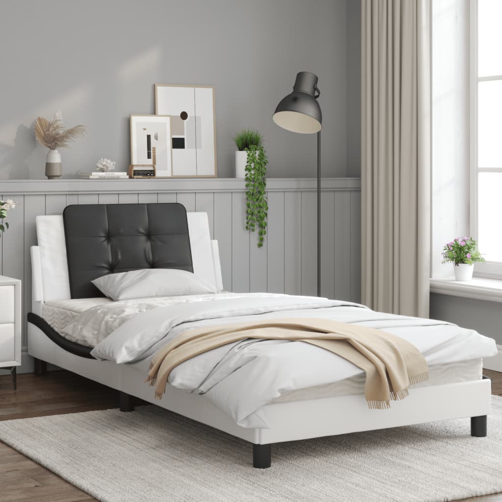 Bed frame with black and white headboard 100x200 cm in imitation leather