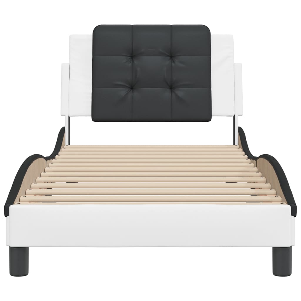 Bed frame with black and white headboard 100x200 cm in imitation leather