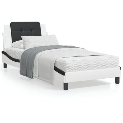 Bed frame with black and white headboard 100x200 cm in imitation leather